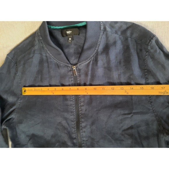Mossimo Men Medium Lightweight  Full Zip Collarless Jacket Navy Blue Pure Linen - Picture 3 of 7